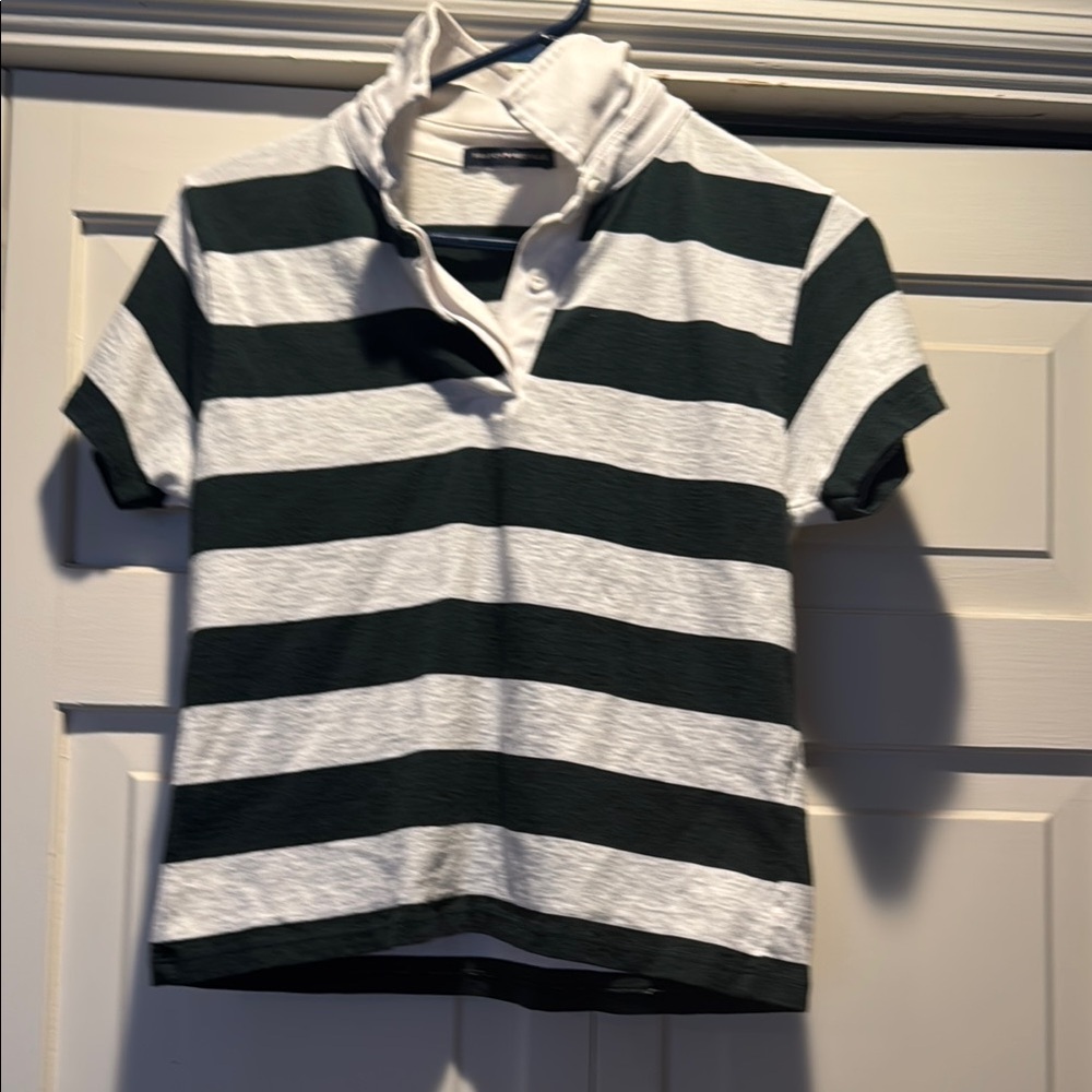Brandy Melville green and white rugby shirt